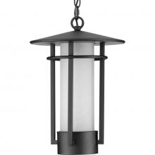 Progress P550097-031 - Exton Collection One-Light Textured Black and Etched Seeded Glass Modern Style Outdoor Hanging Penda