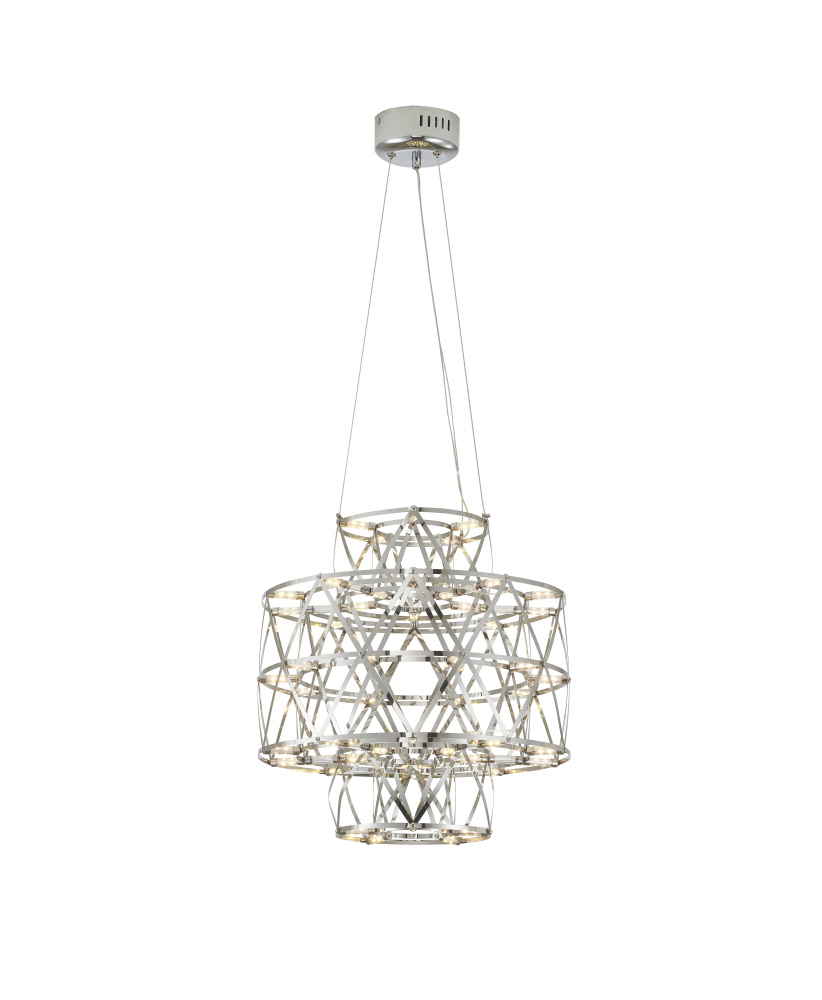 40-Light Dimmable Chrome Stainless Steel LED Chandelier in a 3-Tier Design
