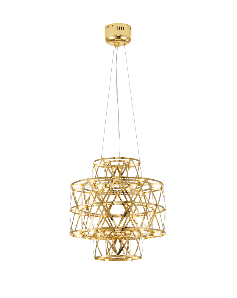 40-Light Dimmable Gold Stainless Steel LED Chandelier in a 3-Tier Design