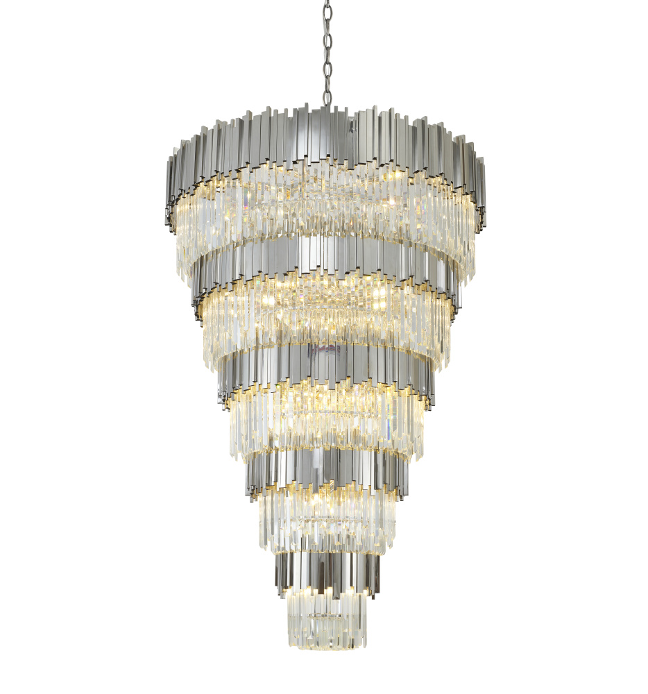 60-Light Chrome Stainless Steel Chandelier With Clear Crystals
