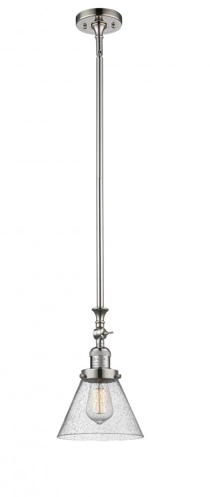 Cone - 1 Light - 8 inch - Polished Nickel - Stem Hung - Adjustable Mini Pendant