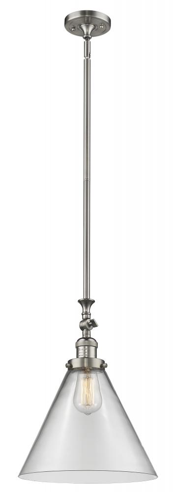 Cone - 1 Light - 12 inch - Brushed Satin Nickel - Stem Hung - Adjustable Mini Pendant