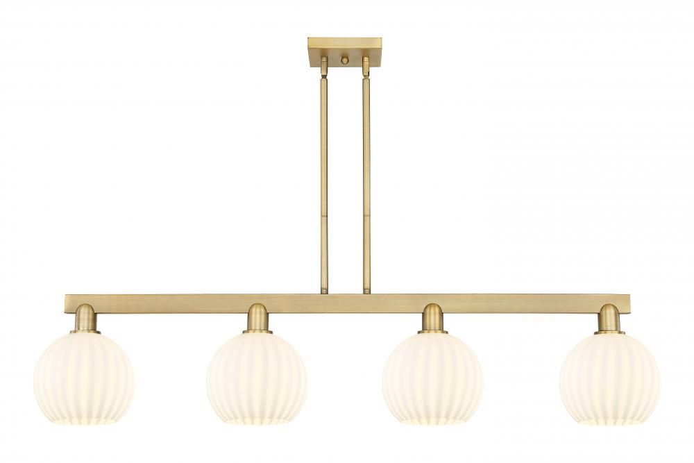 White Venetian - 4 Light - 48 inch - Brushed Satin Nickel - Stem Hung - Island Light
