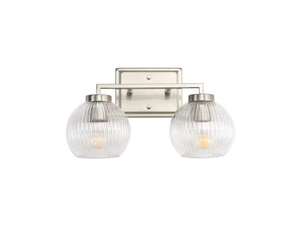 Elliott 2-Light Vanity Light in Pewter with Ribbed Clear Shade