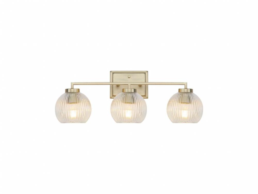 Elliott 3-Light Vanity Light in Brushed Champagne Bronze with Ribbed Clear Shade